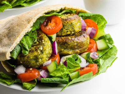 Falafel sandwich with saffron lemon