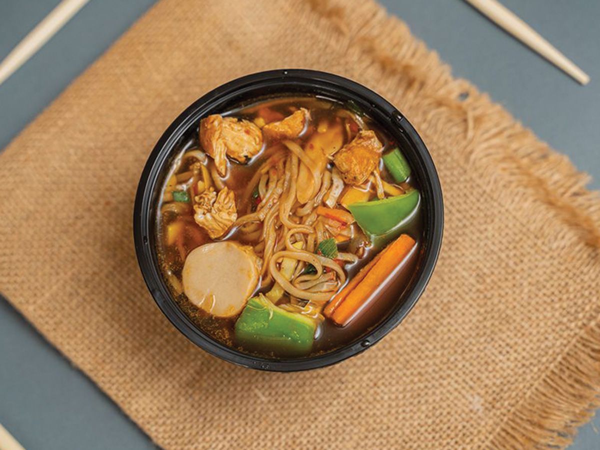 Vegetables noodles chicken soup