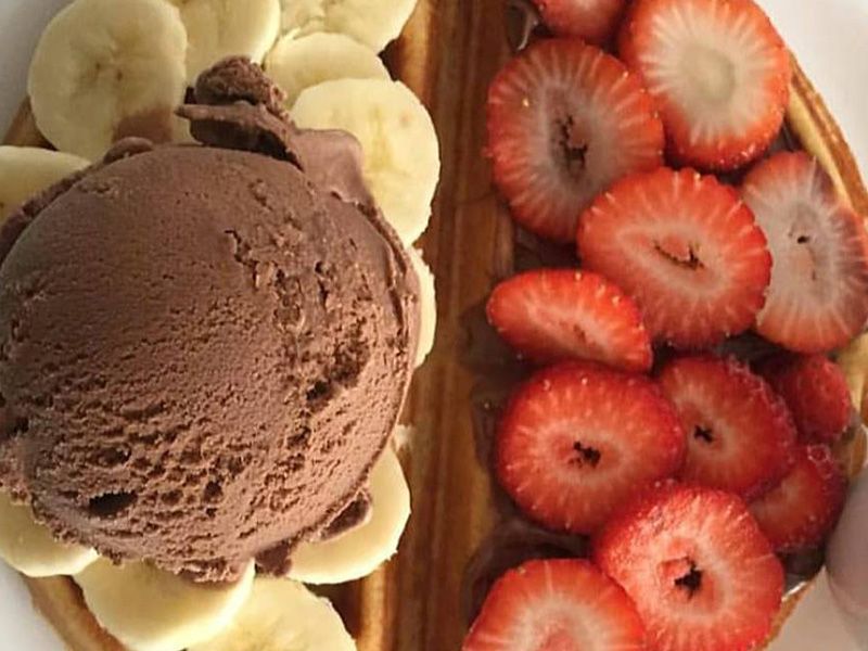 Chocolate, Fruits And Ice Cream Waffle