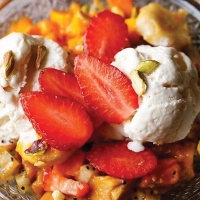 Ice Cream and Fruit Waffle