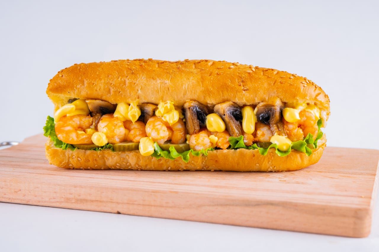 Shrimp With Mushroom And Cheese Sandwich