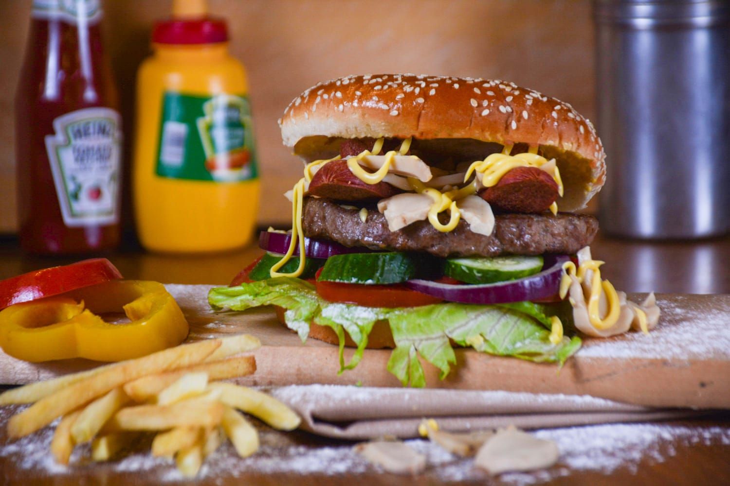 Mushroom And Sausage Burger Sandwich