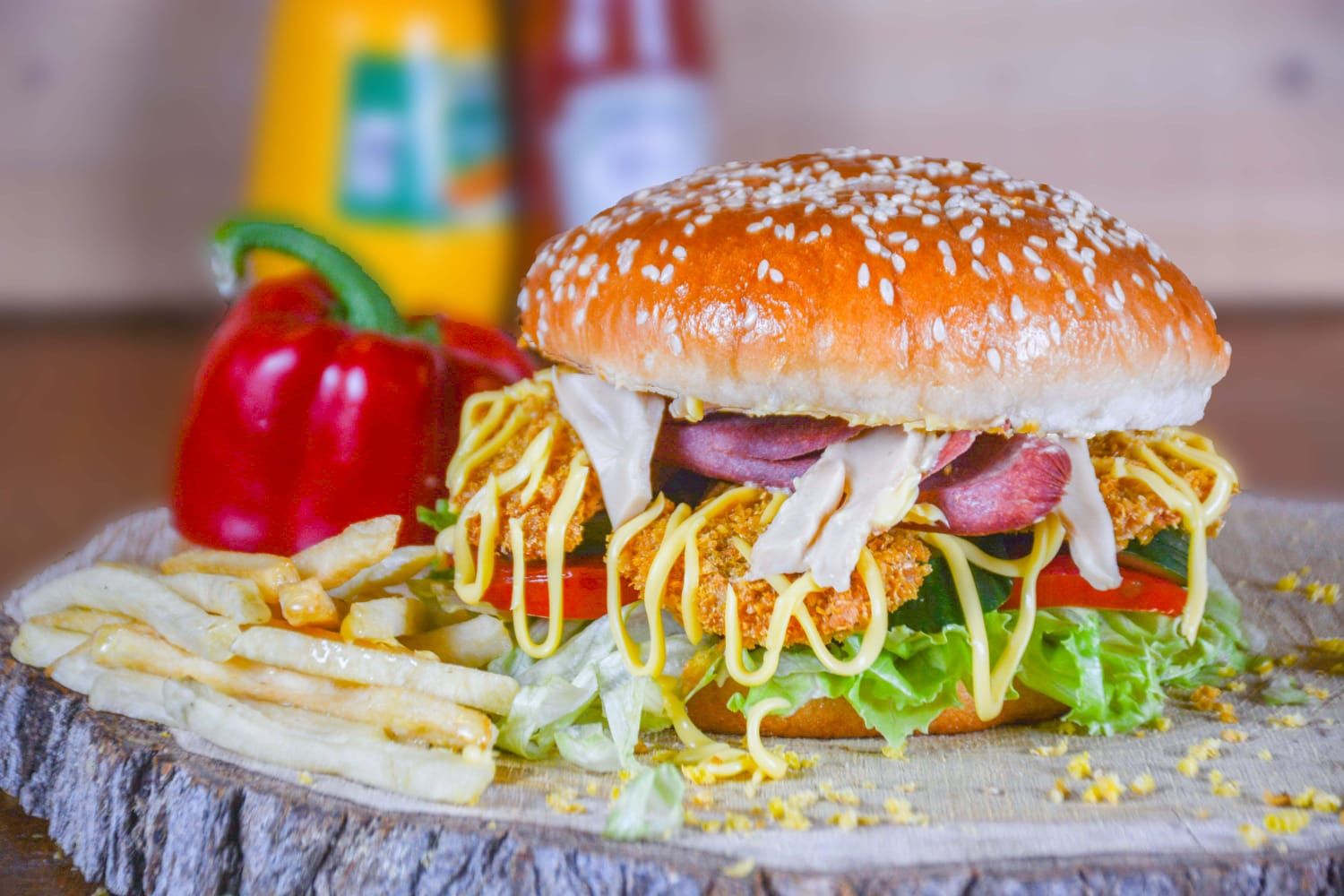 Mushroom And Sausage Burger Sandwich