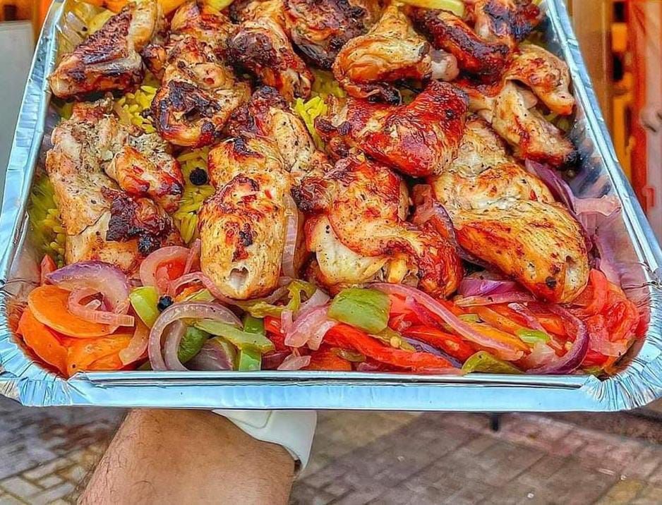 Shish chicken on charcoal