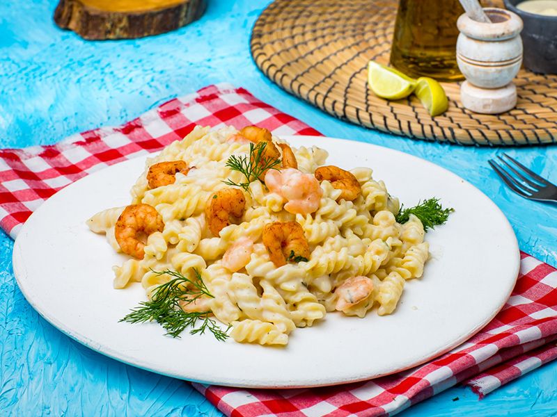 Seafood With White Sauce Pasta And Mushroom