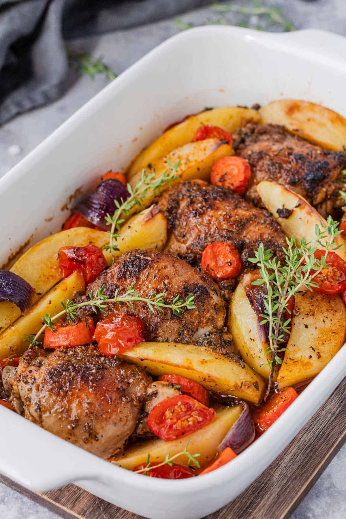 Whole Chicken Thighs w Potato & Eggplant Cubes