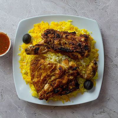 مثبي نصف دجاج مع أرز