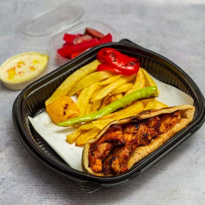 Shish Tawook Sandwich Baladi Bread With Potatoes And Pickles