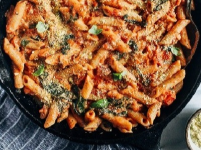 Penne Pasta With Meat And Red Hot Sauce