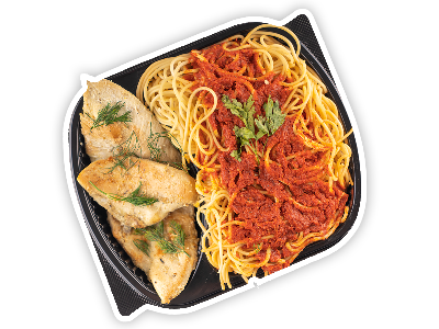 Grilled Breast And Pasta With Red Sauce Meal