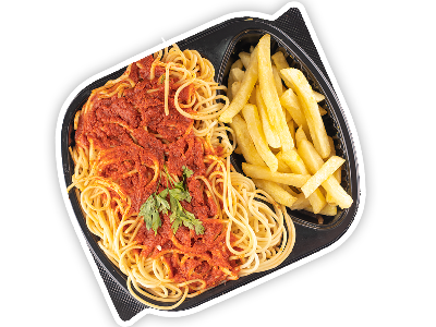 Pasta With Sauce And French Fries Platter