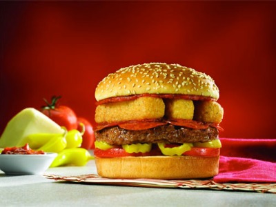 Mix Beef Burger With Chicken Strips Sandwich