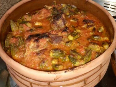 Plain Okra With Mutton Meat Casserole