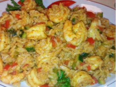 Khalta Rice With Shrimp platter