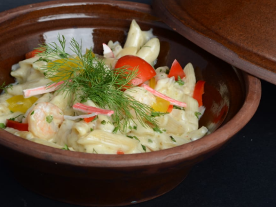Mix Seafood With White Sauce And Mushroom Pasta