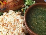 Molokhia with Rice and Fried Chicken