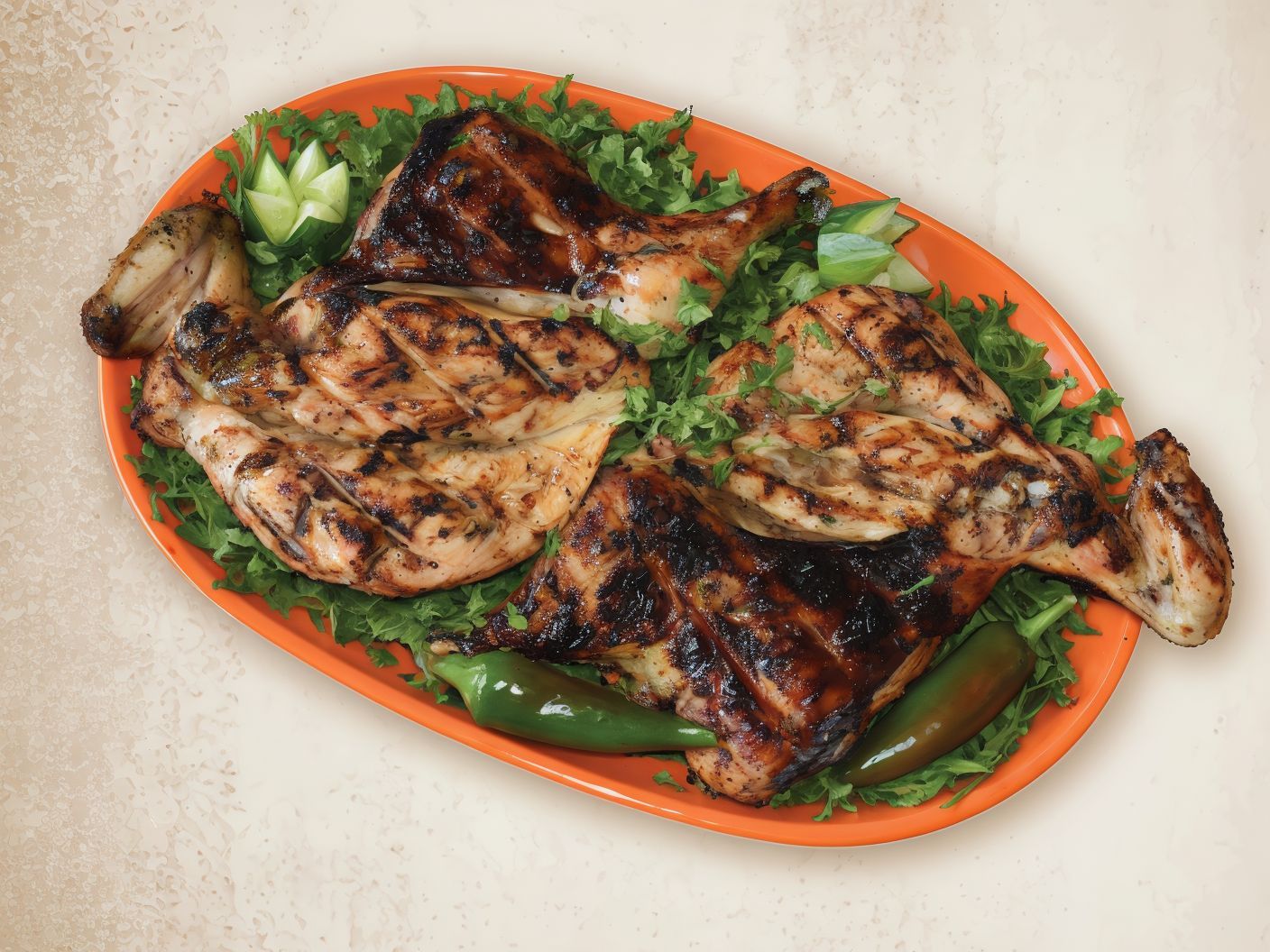 Whole Grilled Chicken Meal With Bread And Salad