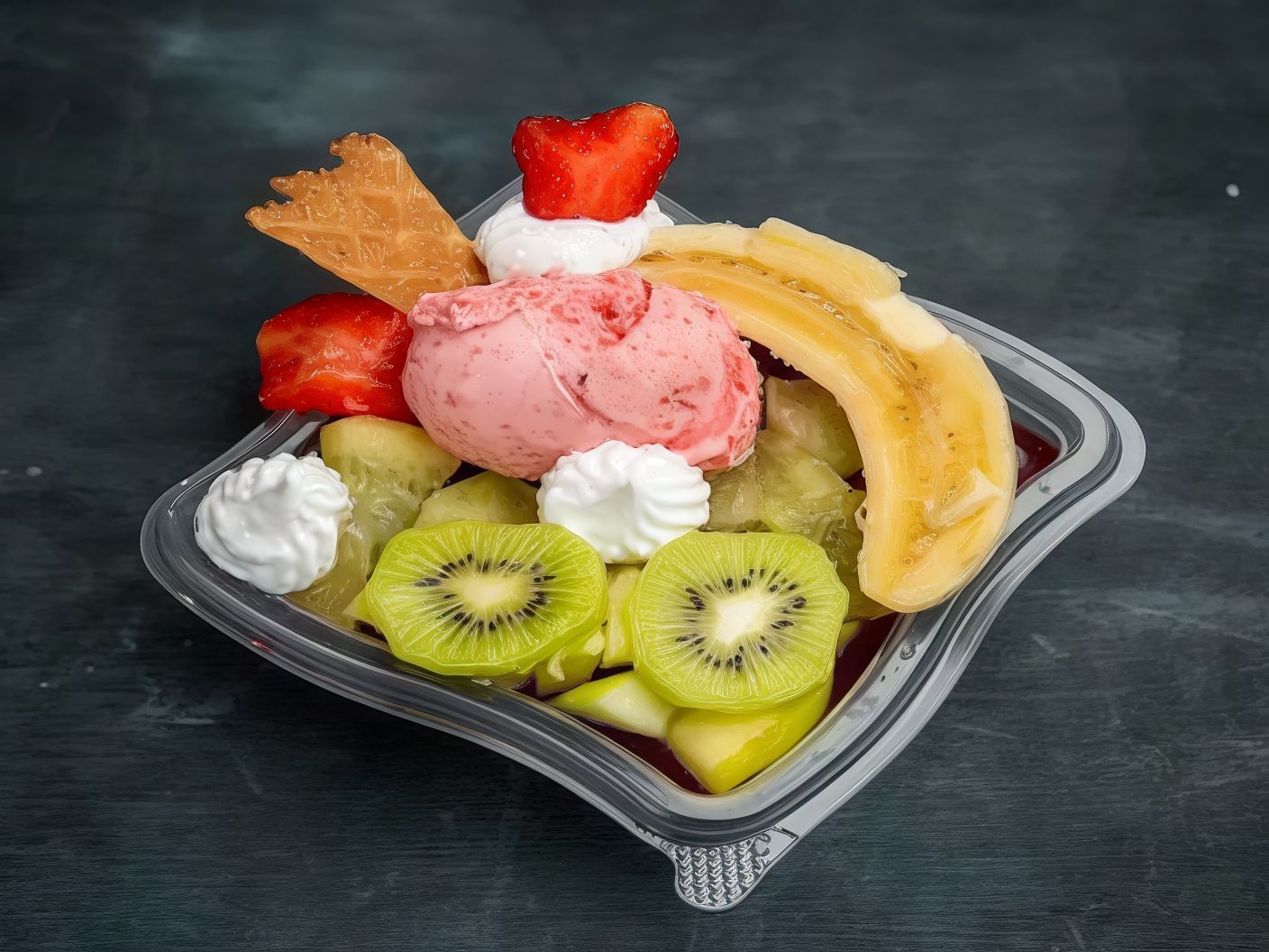 Jelly With Ice Cream And Fruit Salad