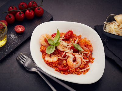 Risotto with shrimp and tomato