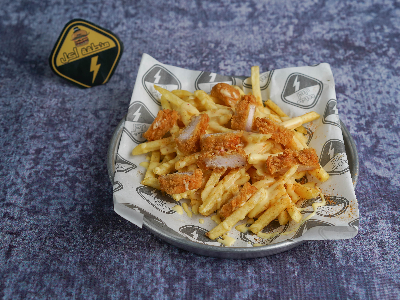 French Fries Packet With Cheese And Crispy Chicken