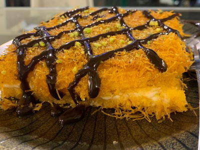 Konafa Nabulsiah With Baladi Cream And Chocolate Sauce