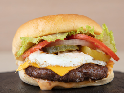 Burger With Eggs And Cheese Sandwich