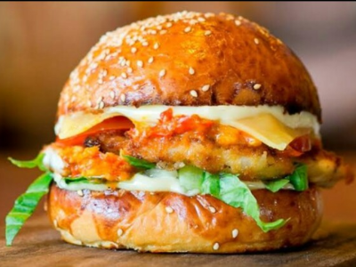 Chicken Zinger Burger With Cheese and Salami Sandwich