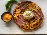 Salami and cheese waffle