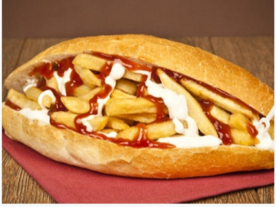 French Fries With Ketchup And Mayonnaise Sandwich