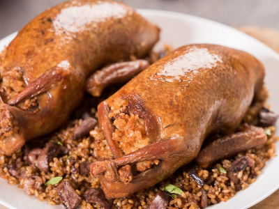 Stuffed Pigeon With Grits