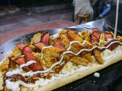 Chicken With Hot Dog Crepe