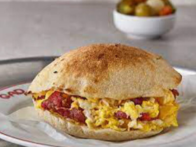 Omelette Eggs With Pastrami Sandwich