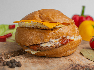 Beef Burger With Eggs Sandwich