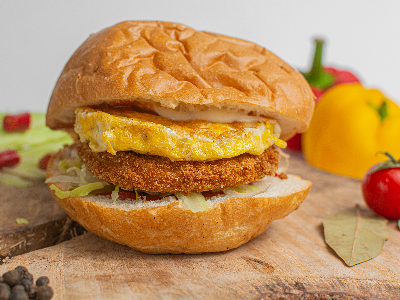 Chicken Burger With Eggs Sandwich