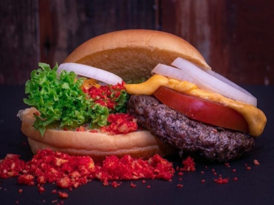 Beef Burger With Cheetos Sandwich