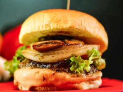 Beef Burger With Mushroom And Cheese Sandwich