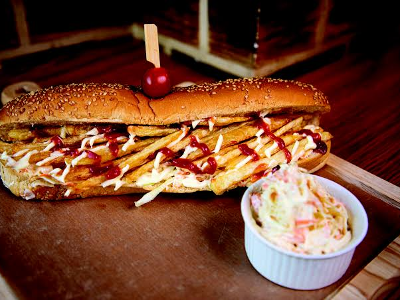 French fries sandwich with roumi cheese