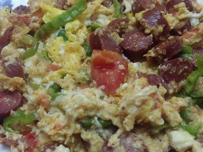 Omelette Eggs With Sausage Sandwich