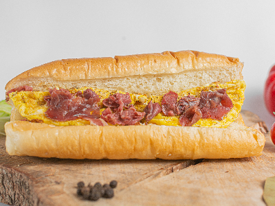 Eggs With Pastrami And Cheese Sandwich