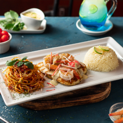 Marinated Grilled Chicken With Shrimp And Crabs Sauce