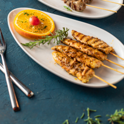 charbroiled cajun chicken skewers.