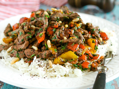 Meat Shawerma Fatteh With White Rice