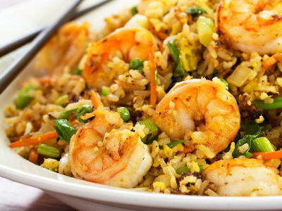 Red Khalta Rice With Shrimp