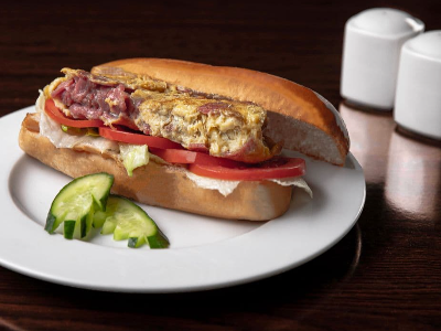 Plain Omelette With Pastrami Sandwich