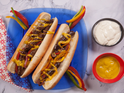 Grilled Oriental Sausage With Cheddar Cheese Sandwich