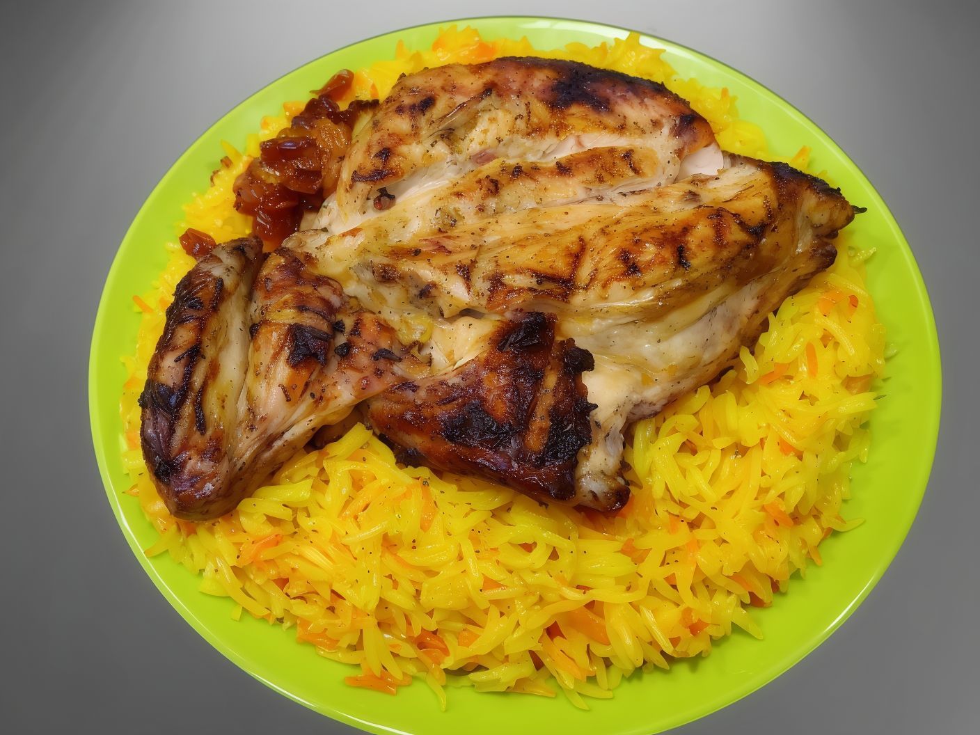Quarter grilled chicken breast with rice