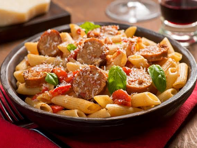 Pasta With Tomato Sauce And Oriental Sausage