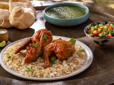 Rice With Molokhia And Quarter Chicken Meal