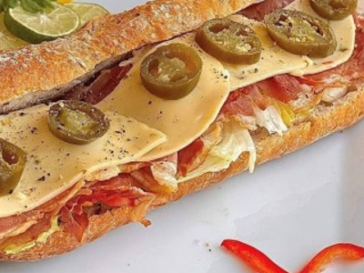 Beef bacon Cured Strips slices with Jack Cheese Sandwich