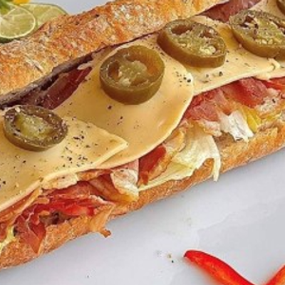 Beef bacon Cured Strips slices with Jack Cheese Sandwich